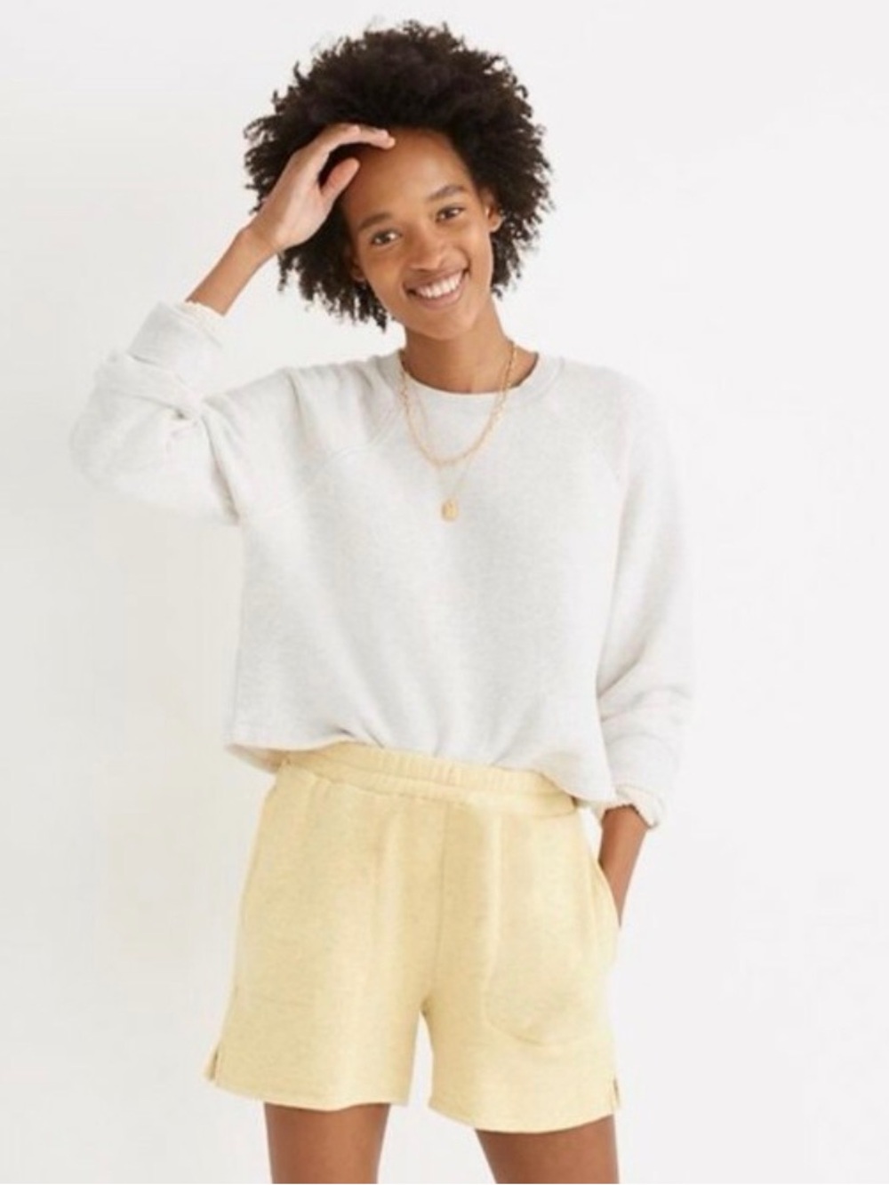 Madewell-MWL-Cozy White Crewneck Sweatshirt
